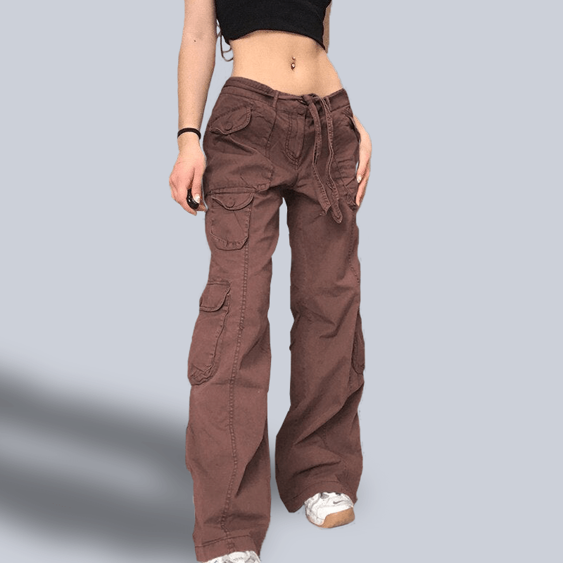 Pantalon Large Pantalon Cargo Femme Marron Pantalon Baggy
